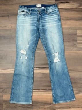 BKE Stella Low Rise Distressed Bootcut Jeans - Light-Medium Wash - Size 27